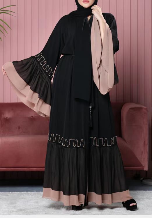 Lace Patchwork Black Abaya Dress