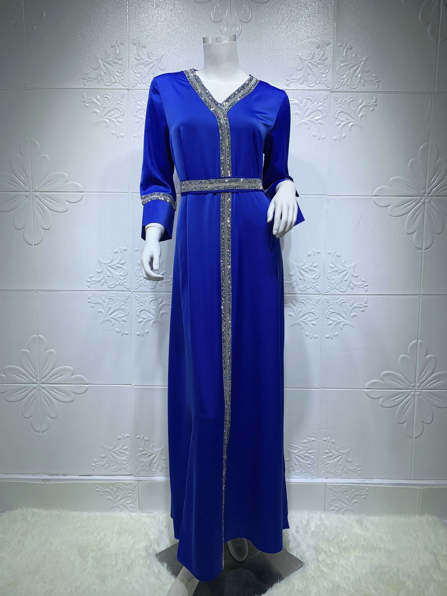 Diamond Inlaid Belt Jalabiya Dress