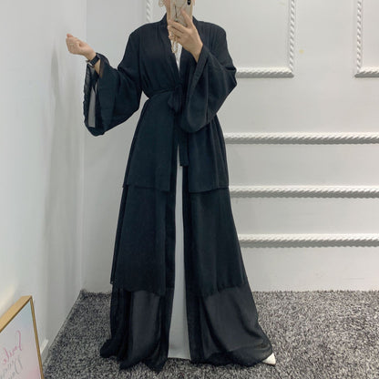 Women's Plain Open Abaya Dress With Hijab