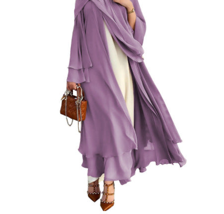 Plain Long Sleeve Robe with Scarf