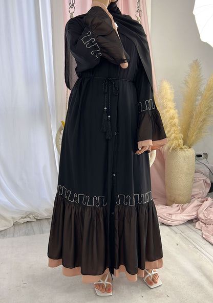 Lace Patchwork Black Abaya Dress