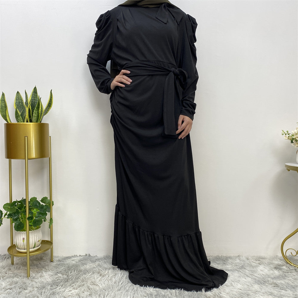 Long Sleeve Irregular Pleated Abaya Dress