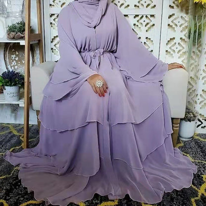 Women's Plain Open Abaya Dress With Hijab