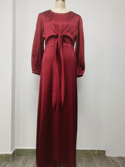 Robe Abaya unie à lacets doux pour femmes