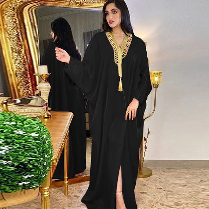 Robe caftan unie à manches chauve-souris