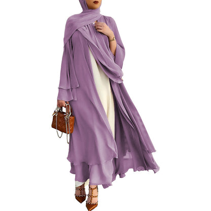 Plain Long Sleeve Robe with Scarf