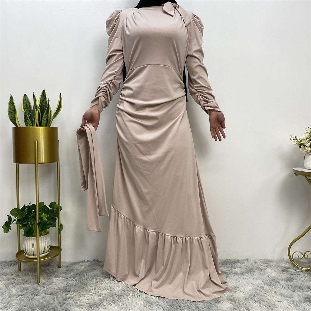 Long Sleeve Irregular Pleated Abaya Dress