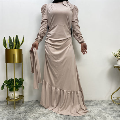 Long Sleeve Irregular Pleated Abaya Dress