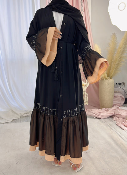 Lace Patchwork Black Abaya Dress