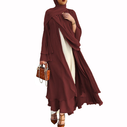 Plain Long Sleeve Robe with Scarf