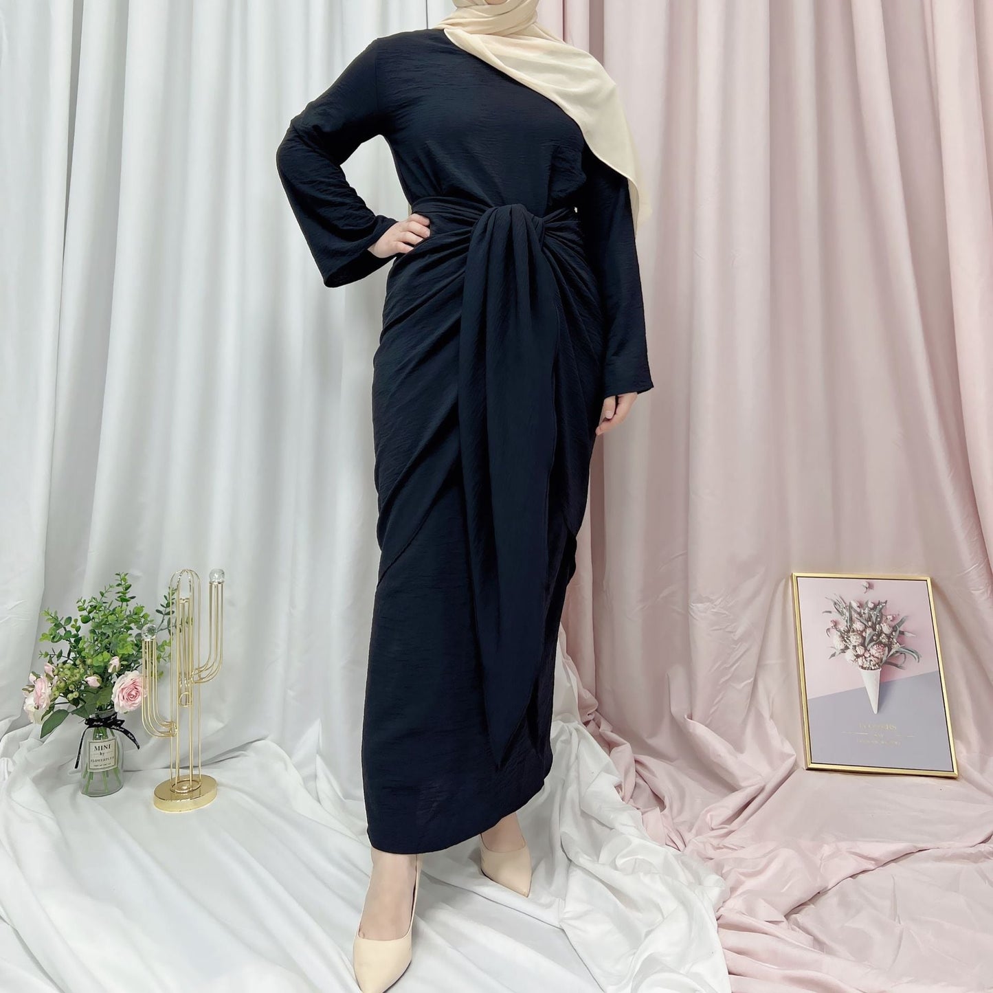 Plain Soft Waist Abaya Dress