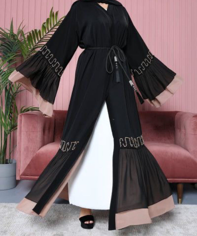 Lace Patchwork Black Abaya Dress