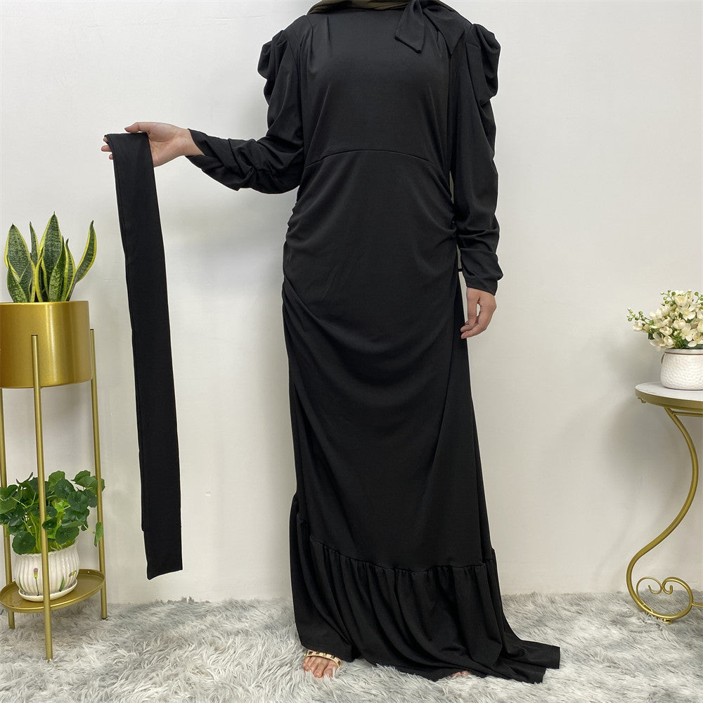 Long Sleeve Irregular Pleated Abaya Dress