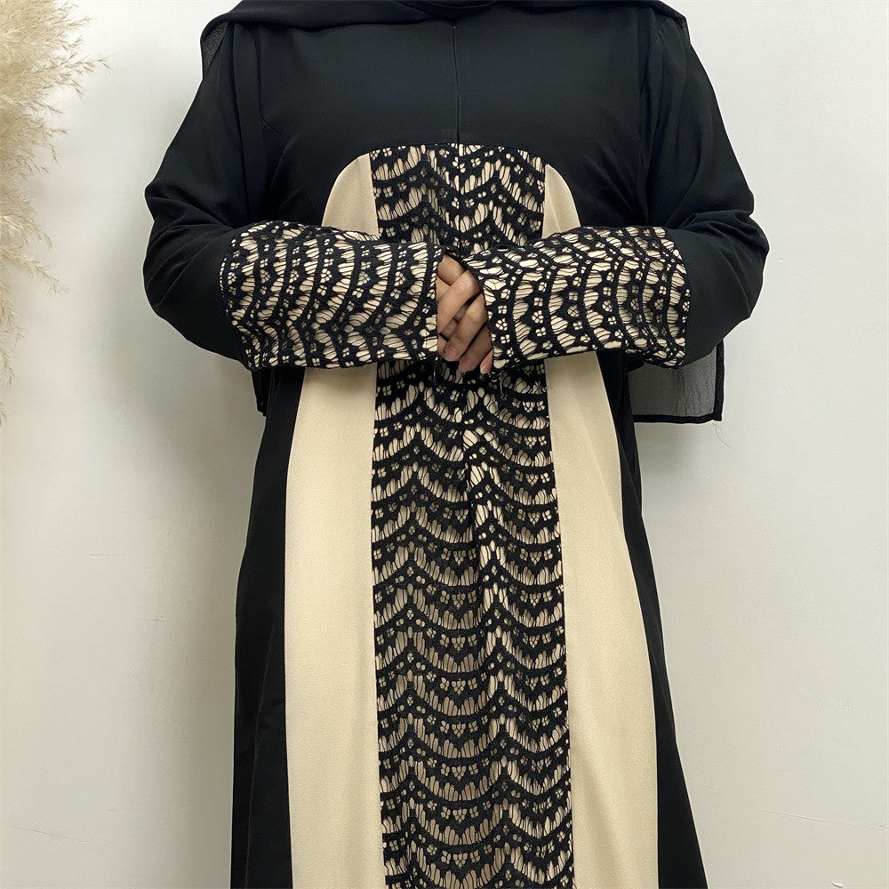 Muslim Lace Patchwork Long Sleeve Dress