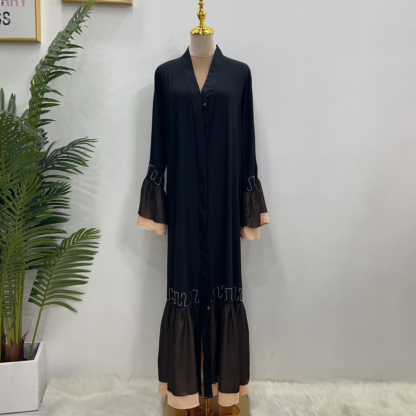 Lace Patchwork Black Abaya Dress