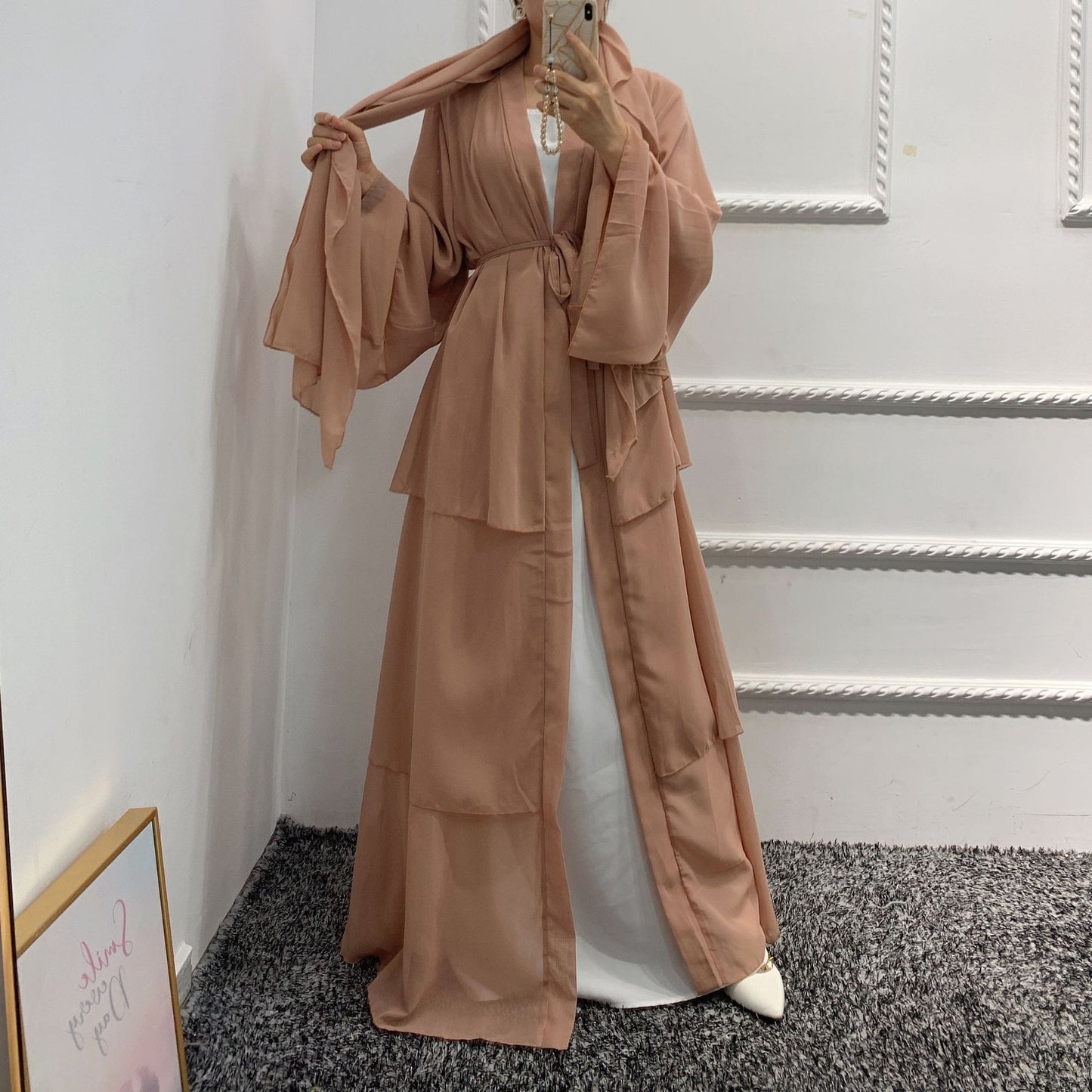 Women's Plain Open Abaya Dress With Hijab