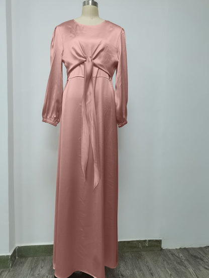 Robe Abaya unie à lacets doux pour femmes