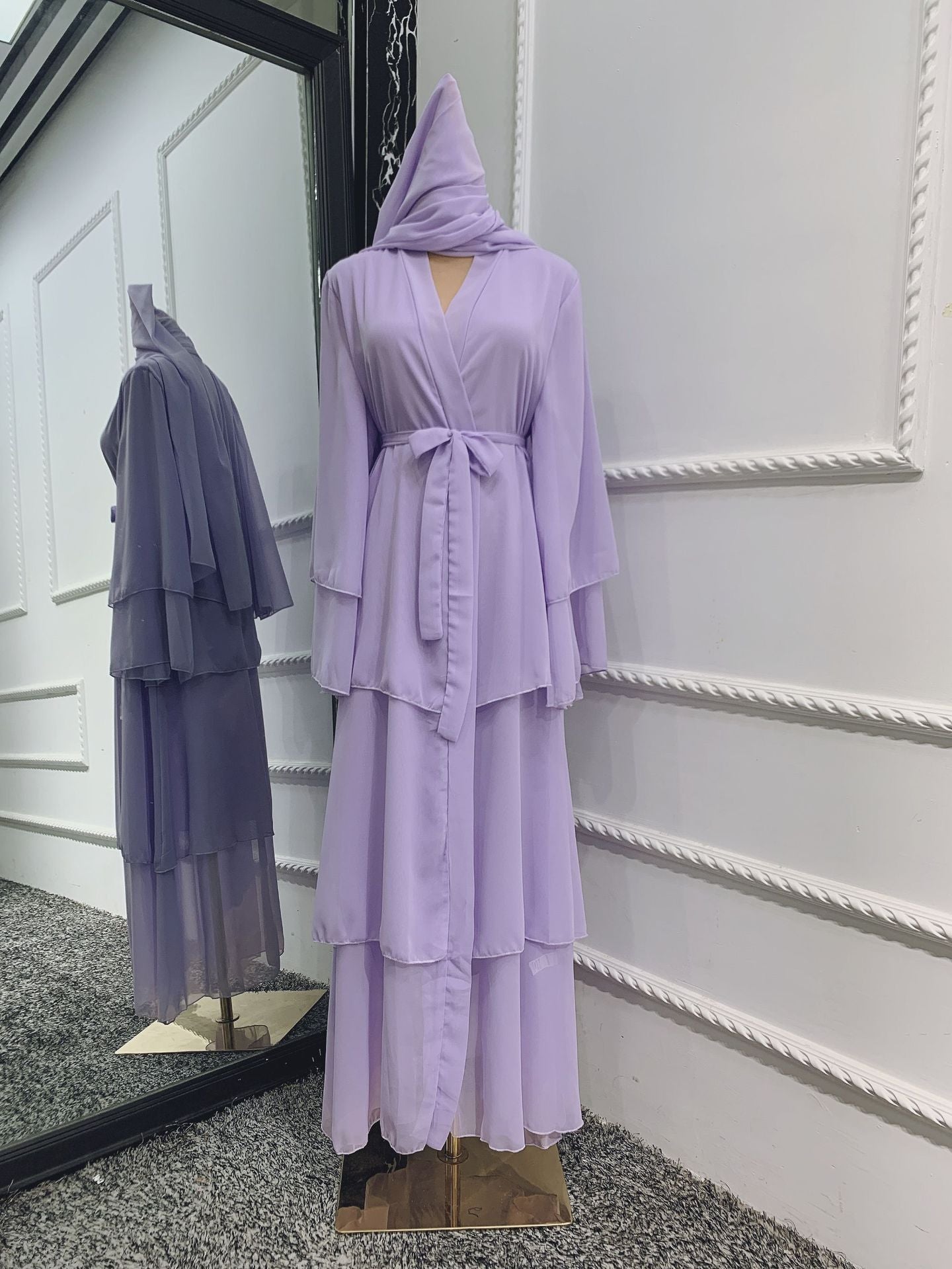 Women's Plain Open Abaya Dress With Hijab