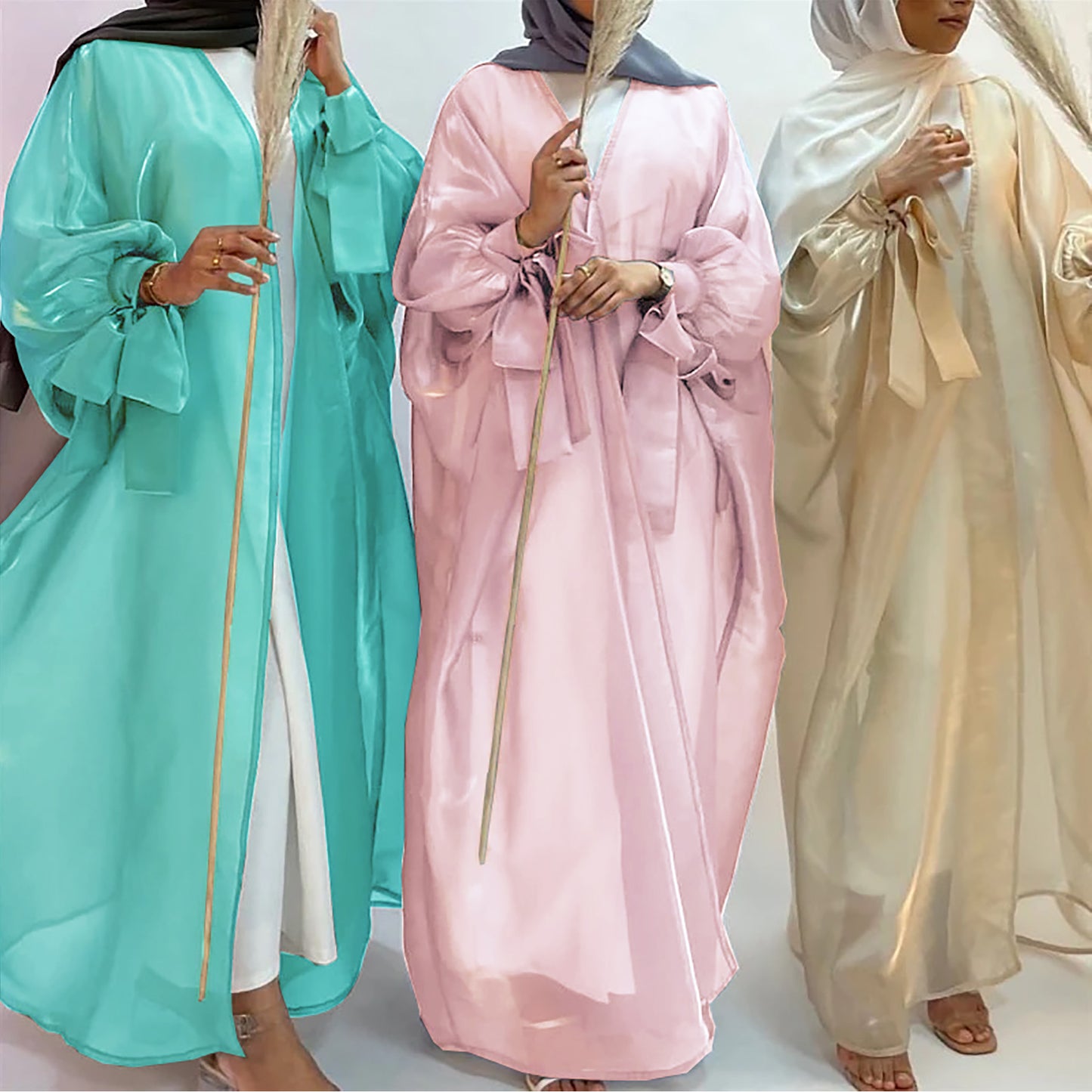 Women's Lace-up Plain Open Abaya