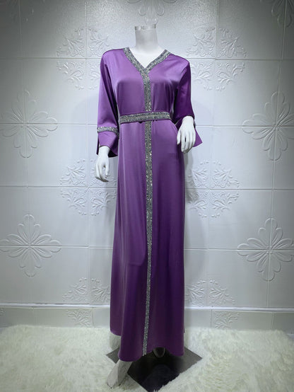 Diamond Inlaid Belt Jalabiya Dress