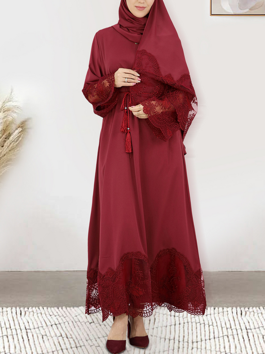 Plain Embroidery Lace Abaya Dress