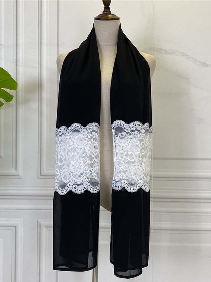 White Lace Chiffon Scarf