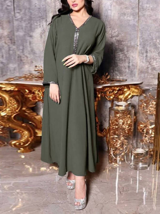 Women's V-neck Hot Diamond Jalabiya Dress