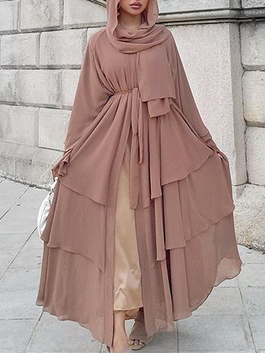 Women's Plain Open Abaya Dress With Hijab