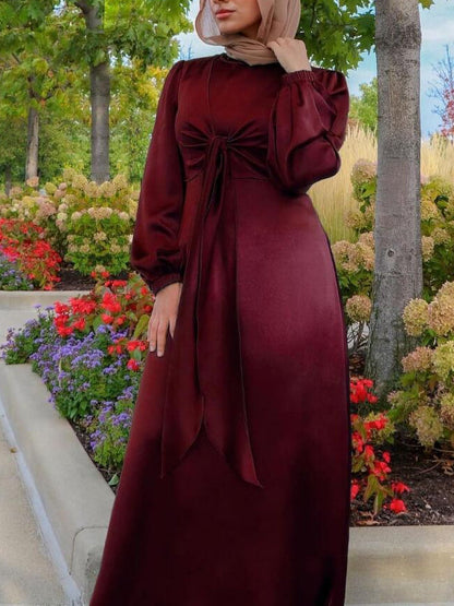 Robe Abaya unie à lacets doux pour femmes