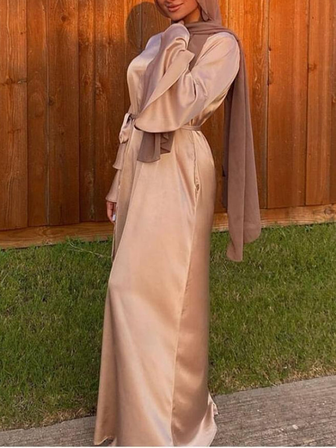 Robe Abaya unie à manches évasées et double épaisseur