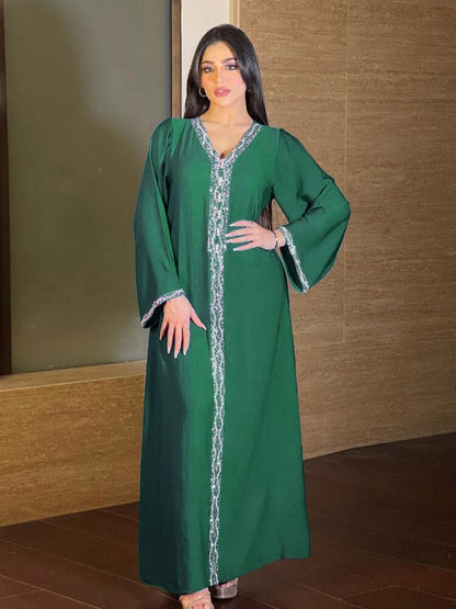 Women's Fashion Hot Diamond Jalabiya Dress