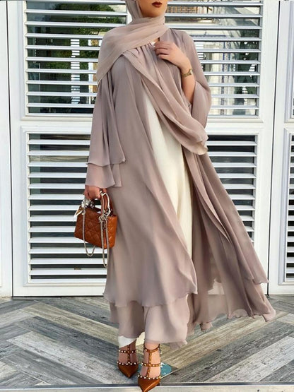 Plain Long Sleeve Robe with Scarf