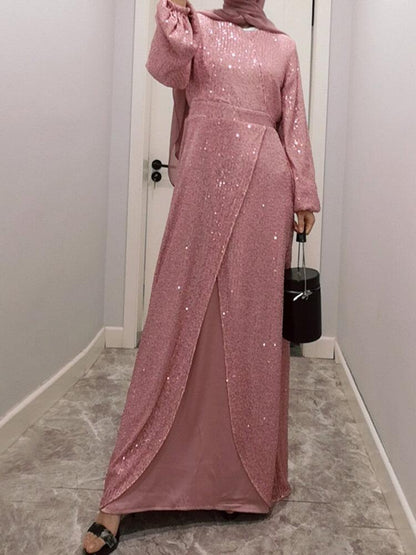 Sequin Waist Long Sleeve Dress